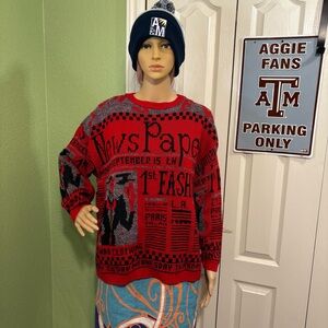 Vintage La Vista Newsprint Red Sweater